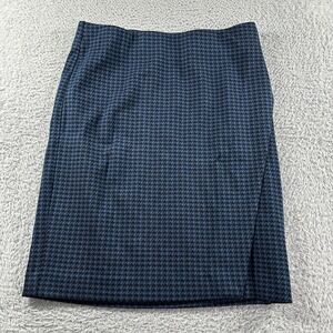J.Jill Skirt Womens XS‎ Blue Black Houndstooth Ponte Stretch Pencil Faux Wrap